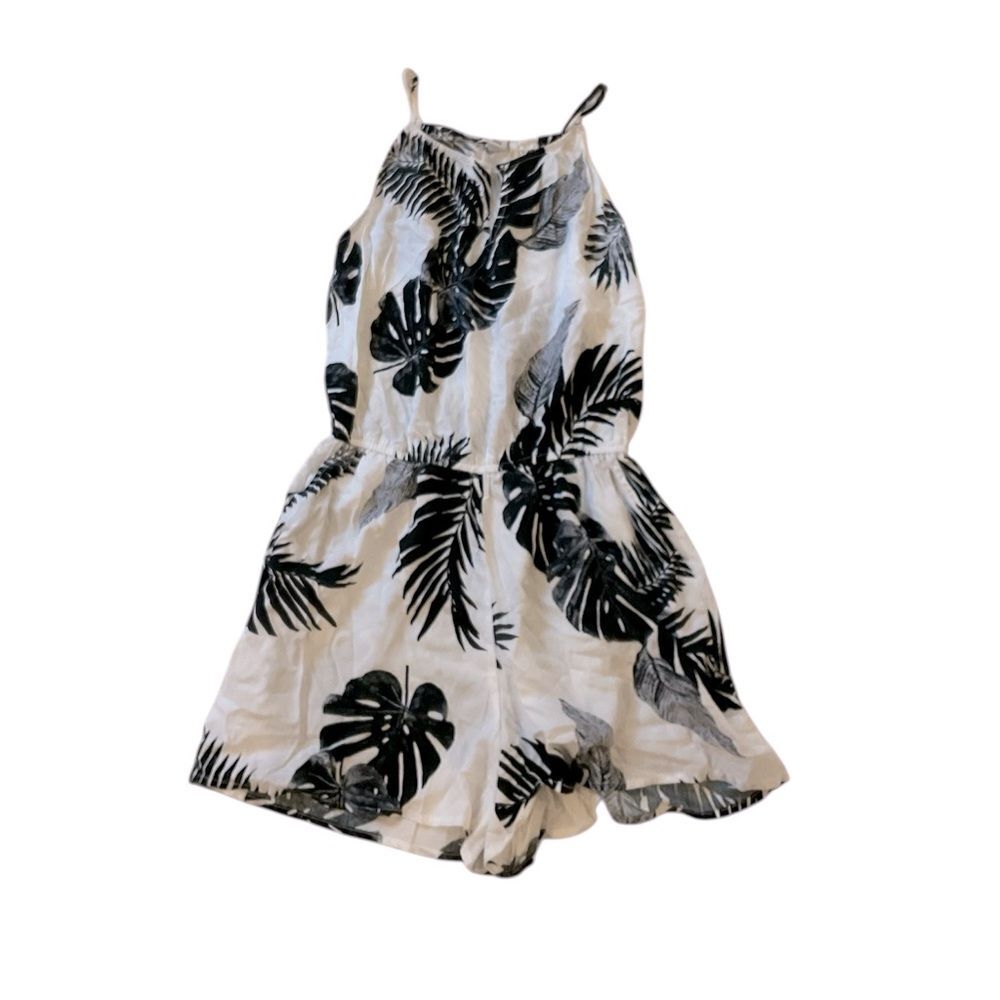 Old Navy Black And White Jungle Leaf Print Romper